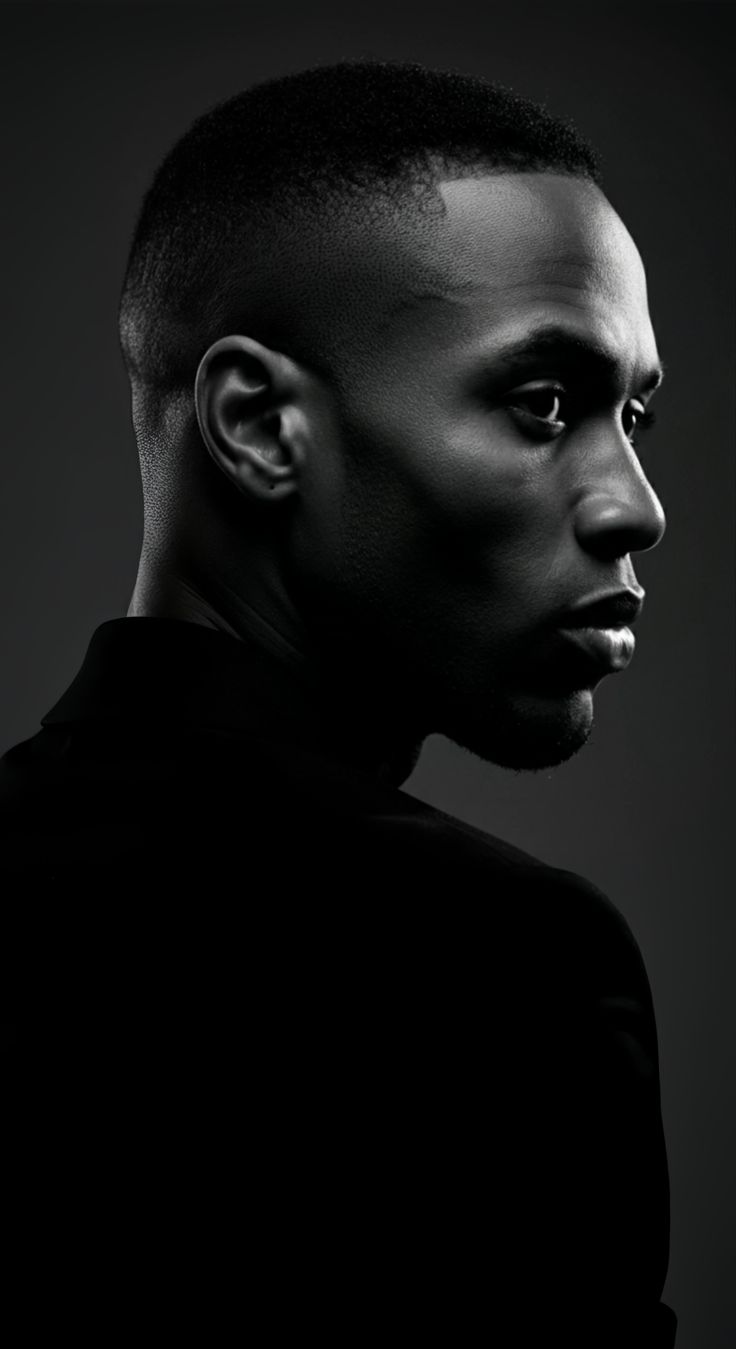 Monochrome profile portrait in black styling
