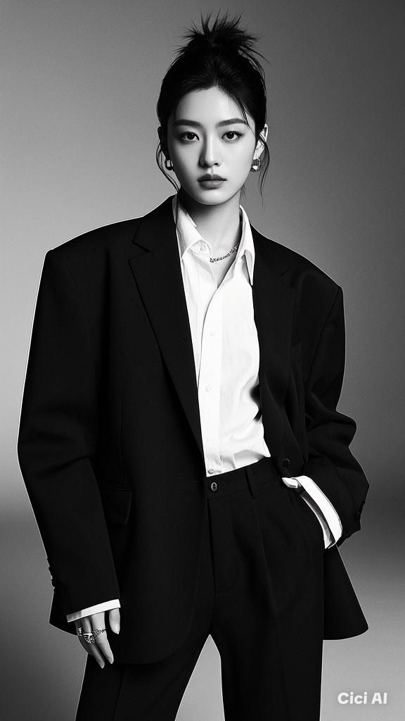 NOIR Silk Shirt styled under a black tailored jacket